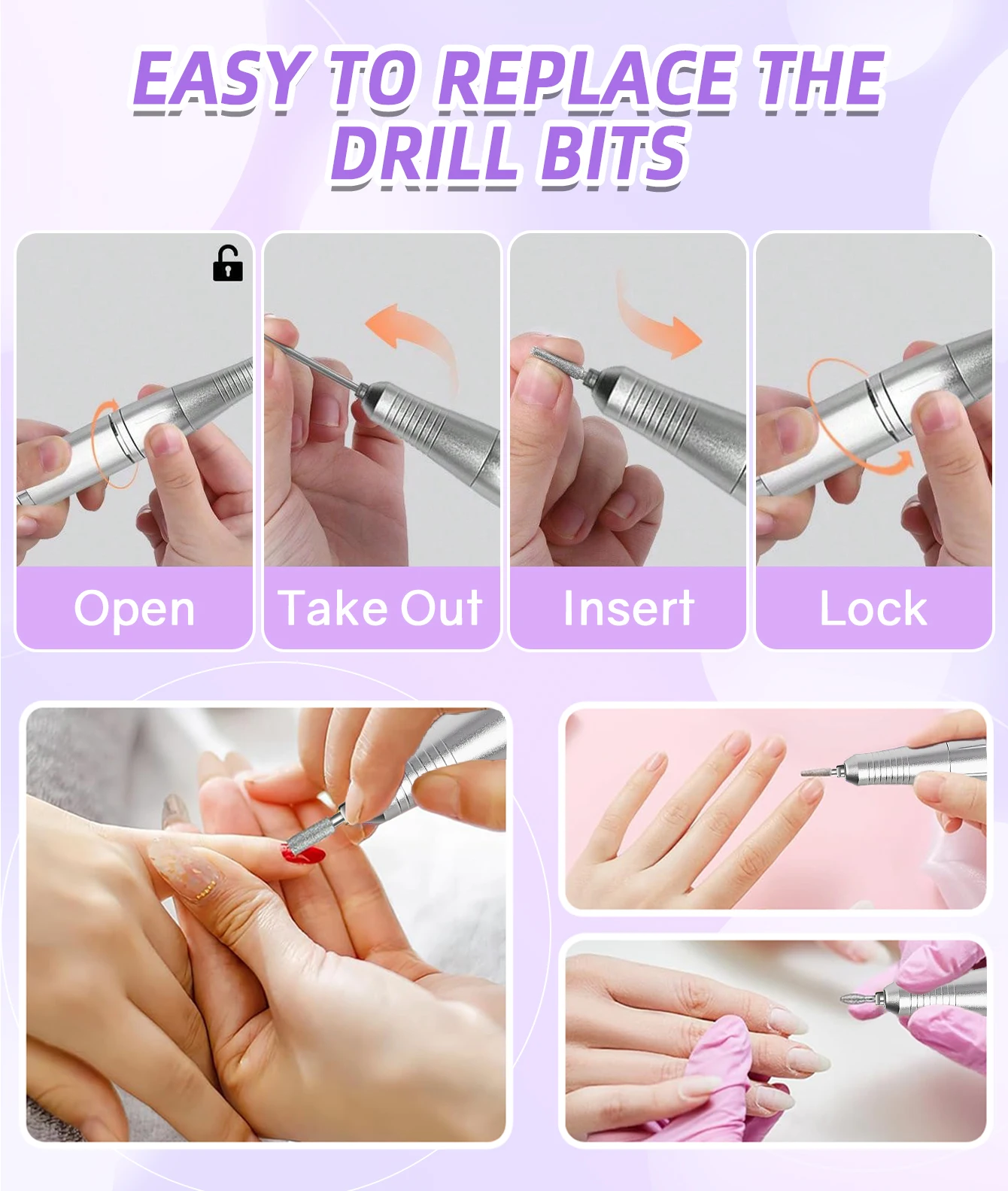 45000RPM Nail Drill Machine Portable Nail Polisher Low Voice Electric Professional Nail Lathe with HD LCD Display