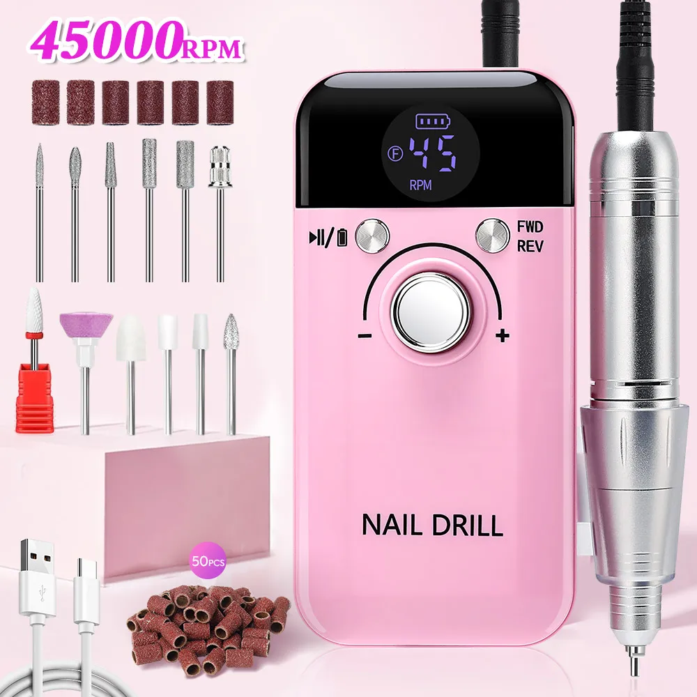 45000RPM Nail Drill Machine Portable Nail Polisher Low Voice Electric Professional Nail Lathe with HD LCD Display