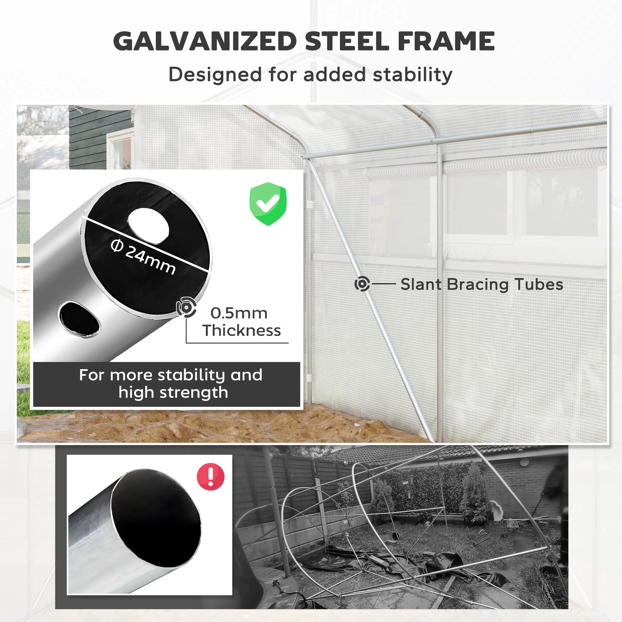 13' x 10' Hoop House with Large Windows Tunnel Greenhouse, White
