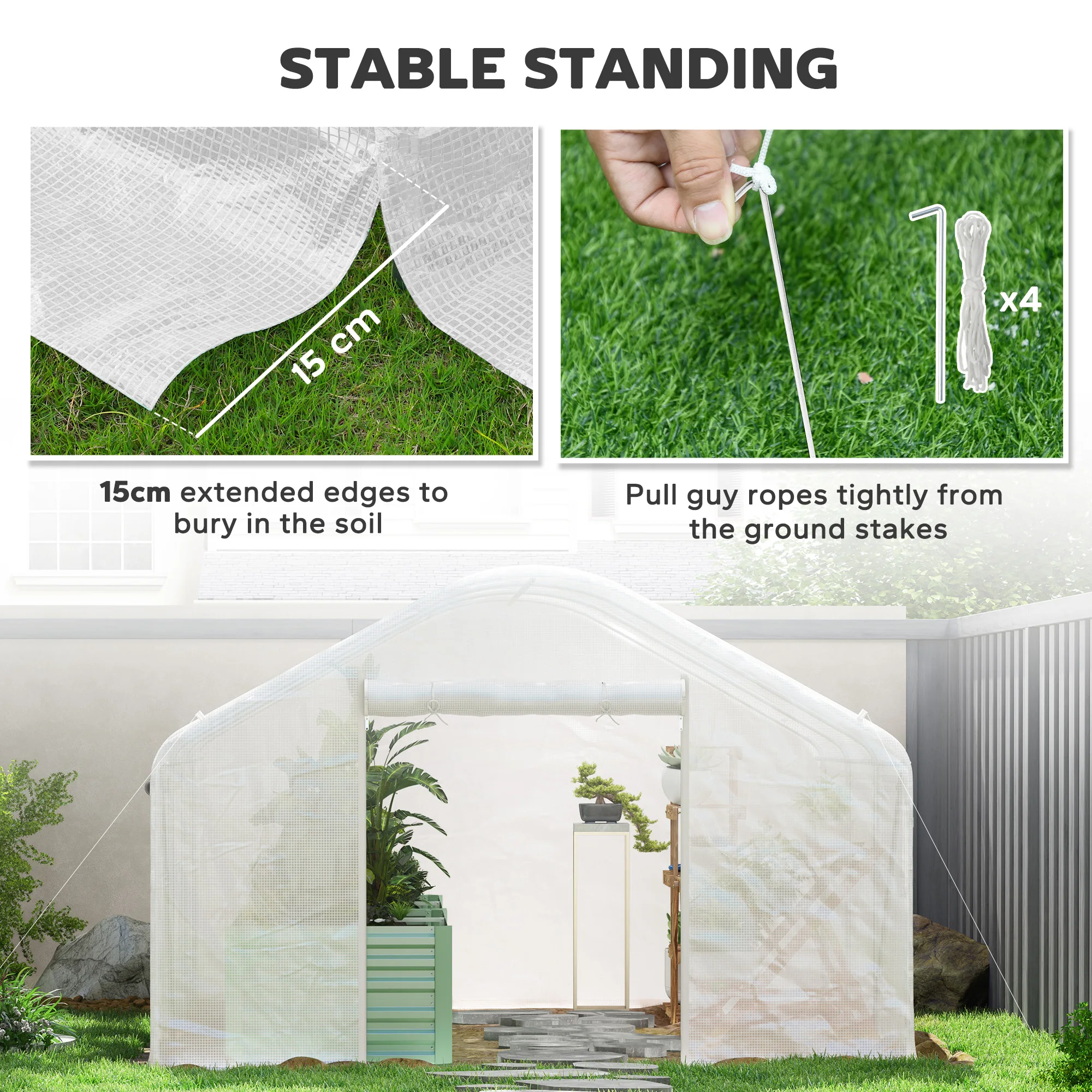 13' x 10' Hoop House with Large Windows Tunnel Greenhouse, White