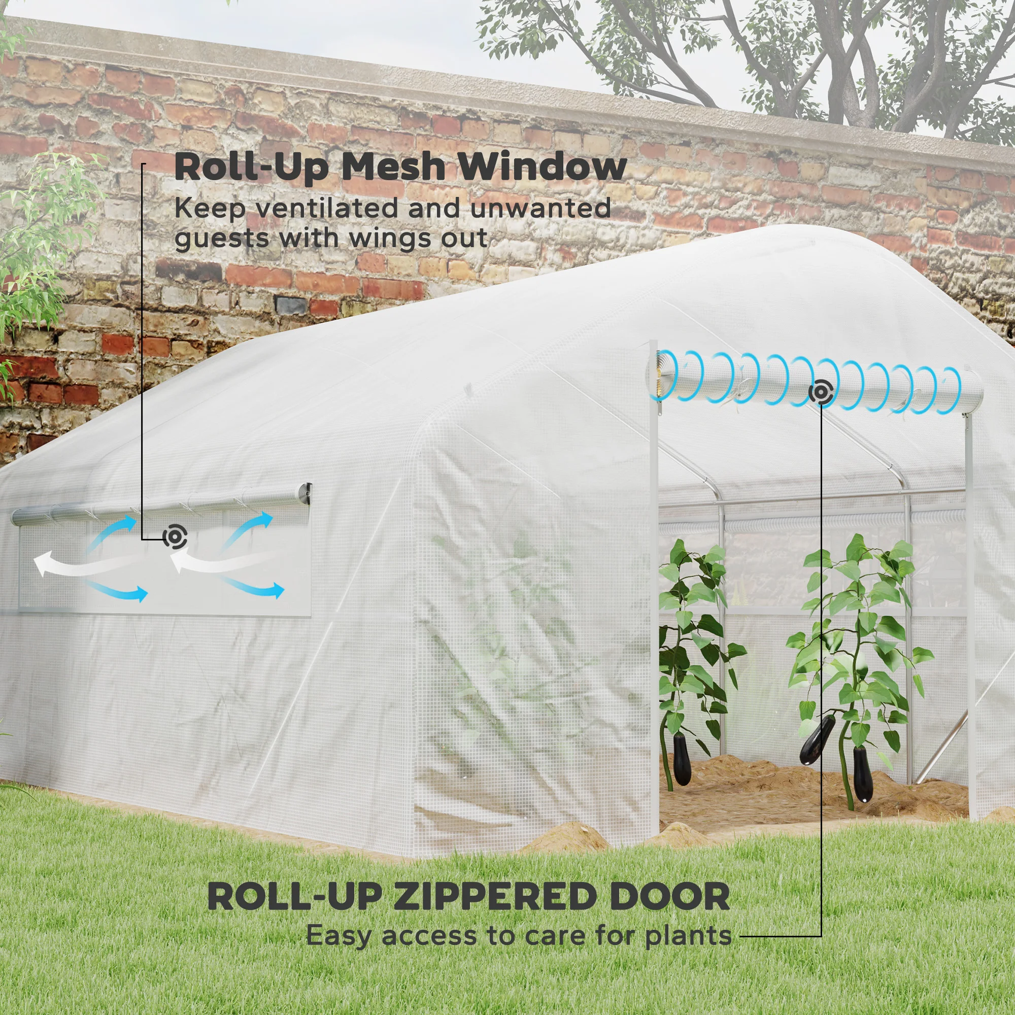 13' x 10' Hoop House with Large Windows Tunnel Greenhouse, White