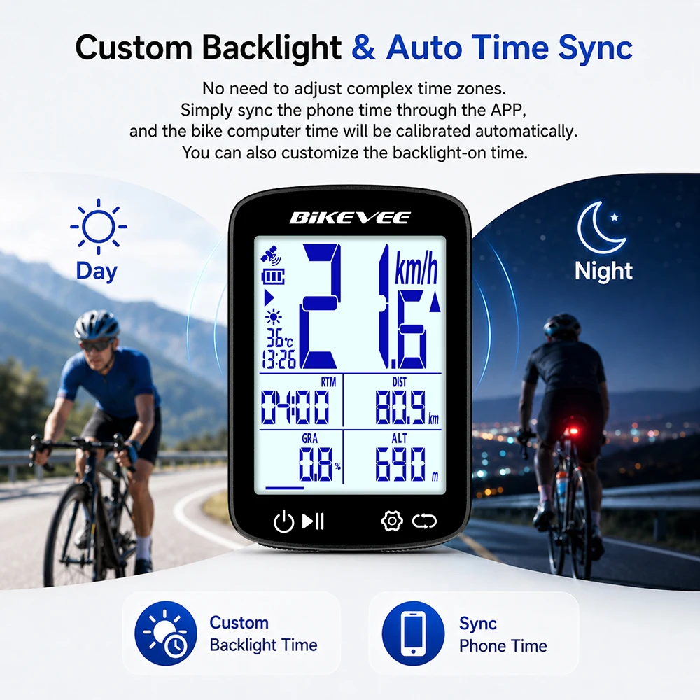 BIKEVEE Newest 2.4-inch LCD Smart Digital Screen Multifunctional USB Rechargeable Wireless GPS Bike Computer 5.3 Bluetooth Outdoor Riding Bicycle Speedometer Odometer Stopwatch Tracker with Auto Backlight Cyclocomputer Bike Accessories Connect BIKEVEE APP
