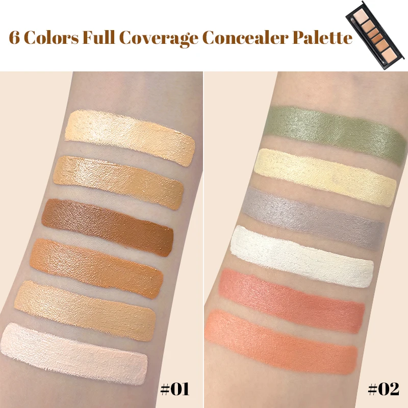 6 Shades Cream Color Correcting Concealer Palette with Dual-Ended Makeup Brush, Full Coverage Makeup Corrector Kit for Dark Circles, Redness & Blemishes