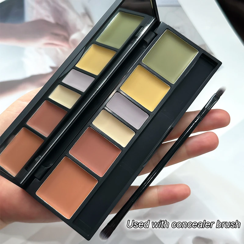 6 Shades Cream Color Correcting Concealer Palette with Dual-Ended Makeup Brush, Full Coverage Makeup Corrector Kit for Dark Circles, Redness & Blemishes