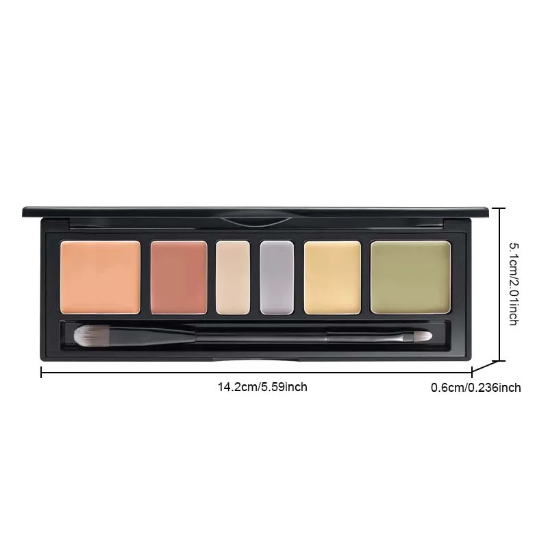 6 Shades Cream Color Correcting Concealer Palette with Dual-Ended Makeup Brush, Full Coverage Makeup Corrector Kit for Dark Circles, Redness & Blemishes