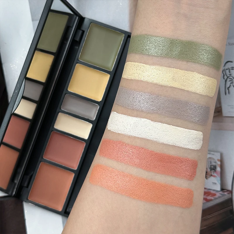 6 Shades Cream Color Correcting Concealer Palette with Dual-Ended Makeup Brush, Full Coverage Makeup Corrector Kit for Dark Circles, Redness & Blemishes