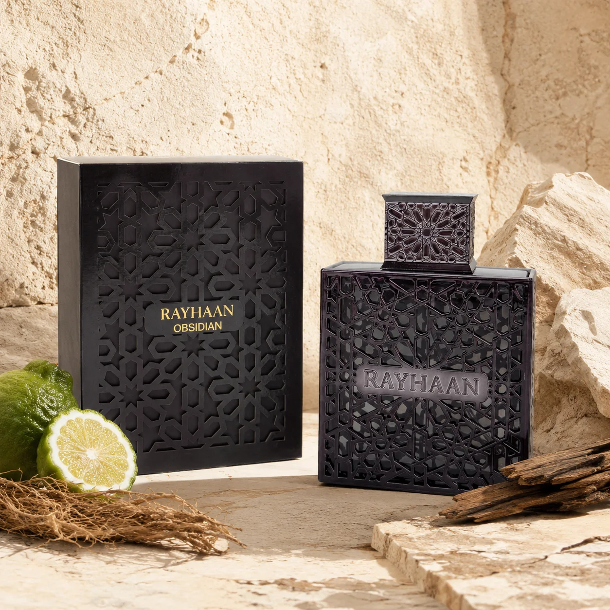 Luxury Black Hollow Metal Rayhaan Obsidian Mens Cologne Long Lasting Arabic Oriental Woody Scent Men Perfume Eau De Toilette Gift Box For Men Holiday Birthday Present