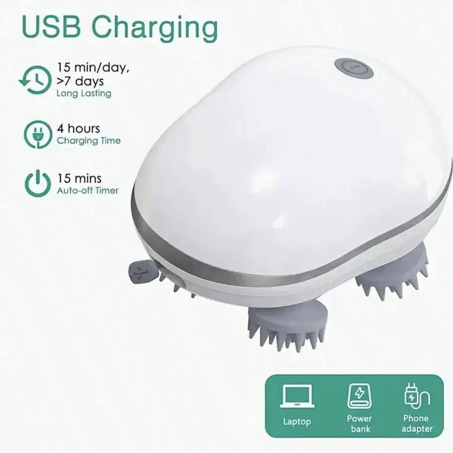 Electric Scalp Massager, Portable USB Scalp Massage Device, With 4 Detachable Massage Claws, 3 Adjustable Modes, Full Body Relaxation Tool, Scalp Itching Massage Brush, Cat And Dog Massager, Head Massager, Massage Machine, Massage Tools