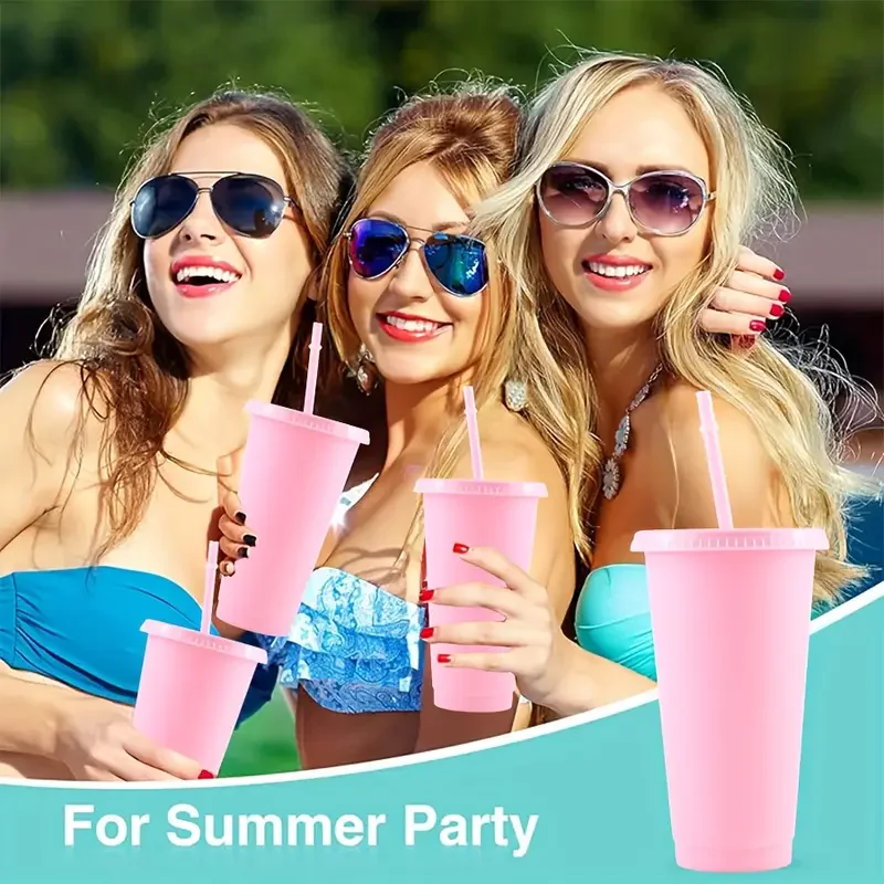 10/15/20/30 Pack Reusable Large Plastic Cups With Straw Lids, 24oz Portable Straw Cups, Large Capacity Beverage Cups Suitable Gatherings, Families, Schools, Offices, Camping, Outdoor Use,, Halloween, Valentine's Day, Thanksgiving, Graduation Season, Birth