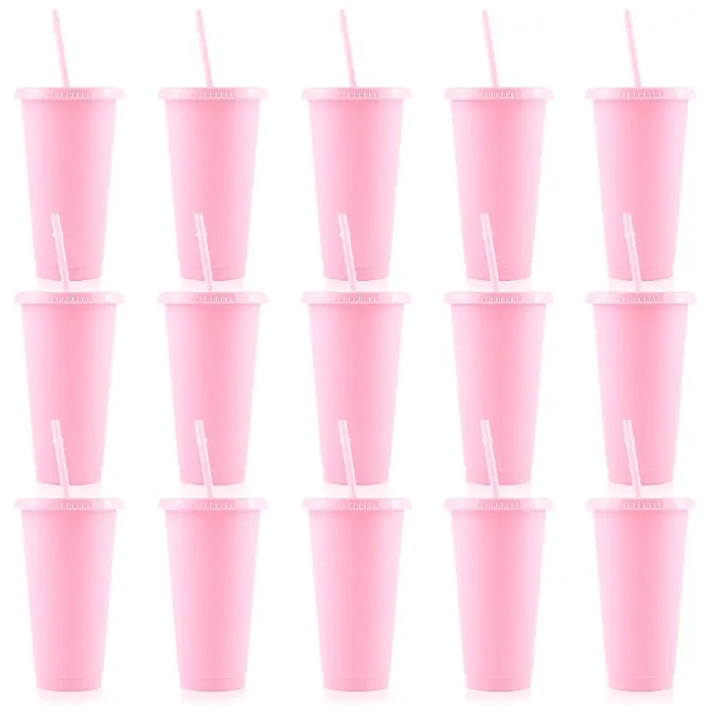 10/15/20/30 Pack Reusable Large Plastic Cups With Straw Lids, 24oz Portable Straw Cups, Large Capacity Beverage Cups Suitable Gatherings, Families, Schools, Offices, Camping, Outdoor Use,, Halloween, Valentine's Day, Thanksgiving, Graduation Season, Birth