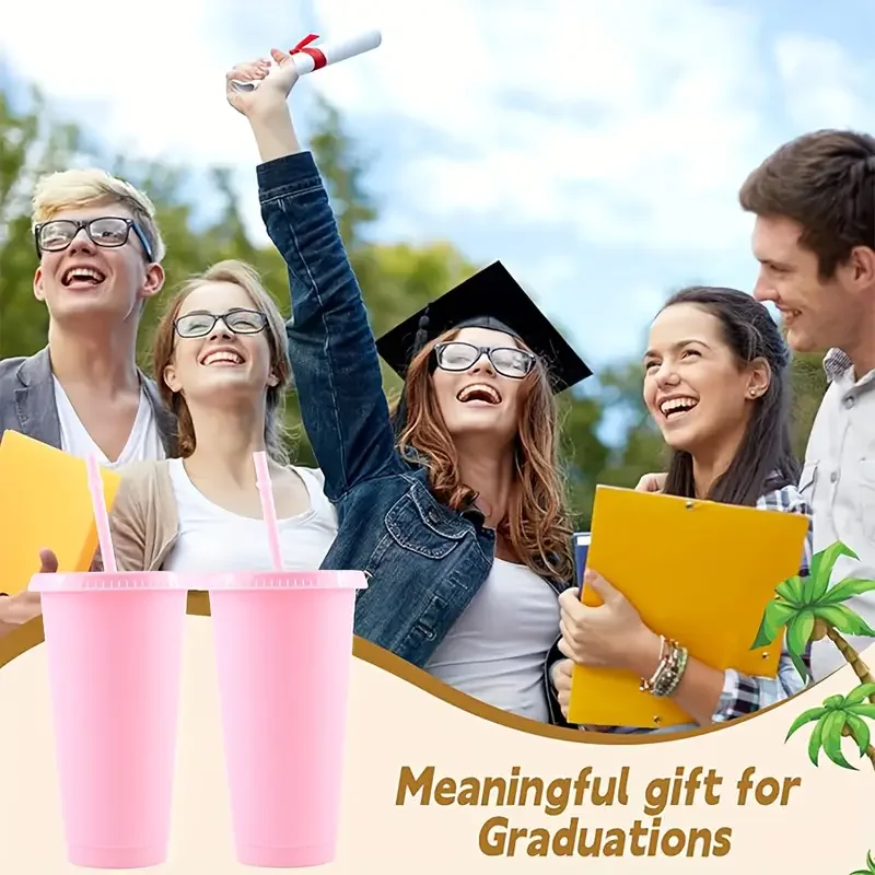10/15/20/30 Pack Reusable Large Plastic Cups With Straw Lids, 24oz Portable Straw Cups, Large Capacity Beverage Cups Suitable Gatherings, Families, Schools, Offices, Camping, Outdoor Use,, Halloween, Valentine's Day, Thanksgiving, Graduation Season, Birth