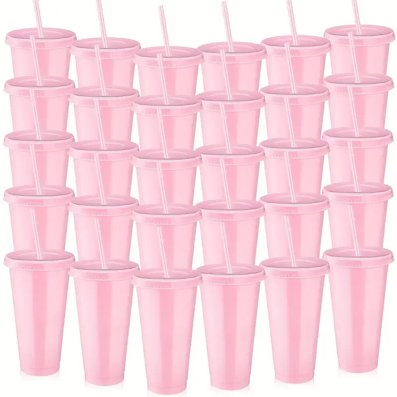 10/15/20/30 Pack Reusable Large Plastic Cups With Straw Lids, 24oz Portable Straw Cups, Large Capacity Beverage Cups Suitable Gatherings, Families, Schools, Offices, Camping, Outdoor Use,, Halloween, Valentine's Day, Thanksgiving, Graduation Season, Birth