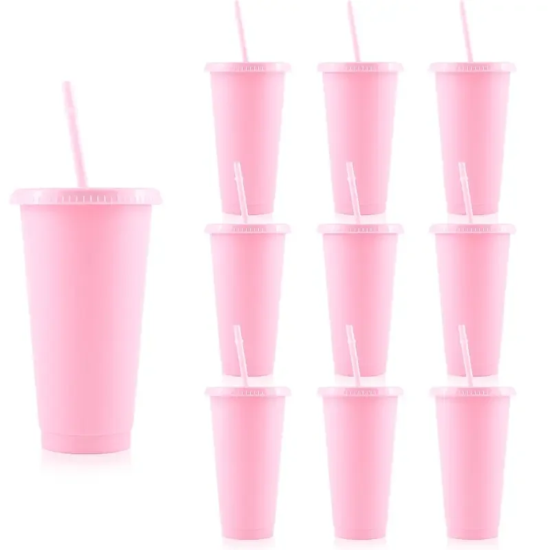 10/15/20/30 Pack Reusable Large Plastic Cups With Straw Lids, 24oz Portable Straw Cups, Large Capacity Beverage Cups Suitable Gatherings, Families, Schools, Offices, Camping, Outdoor Use,, Halloween, Valentine's Day, Thanksgiving, Graduation Season, Birth