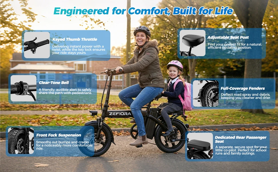 14 Inch 500W Ebike with Ergonomic Adjustable Seat, UL2849 Safety Certified, Front Brake, Factory Original, US Warehouse Shipping