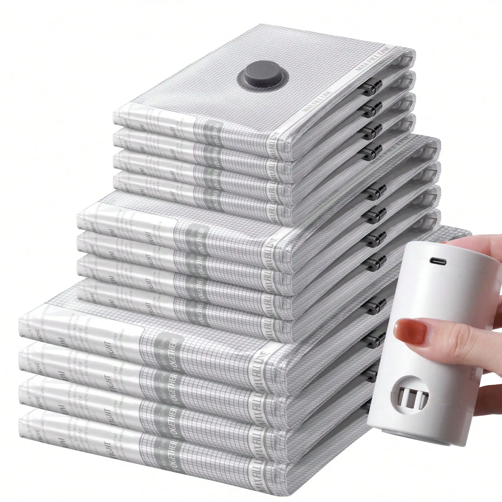 12 Pcs Travel Vacuum Seal Bags Modern Sleek Checkered Pattern Space Saving Storage Bags With Electric Rechargeable Air Pump Reusable Vacuum Storage Bags For Clothes Blankets Pillows Luggage Travel Essential