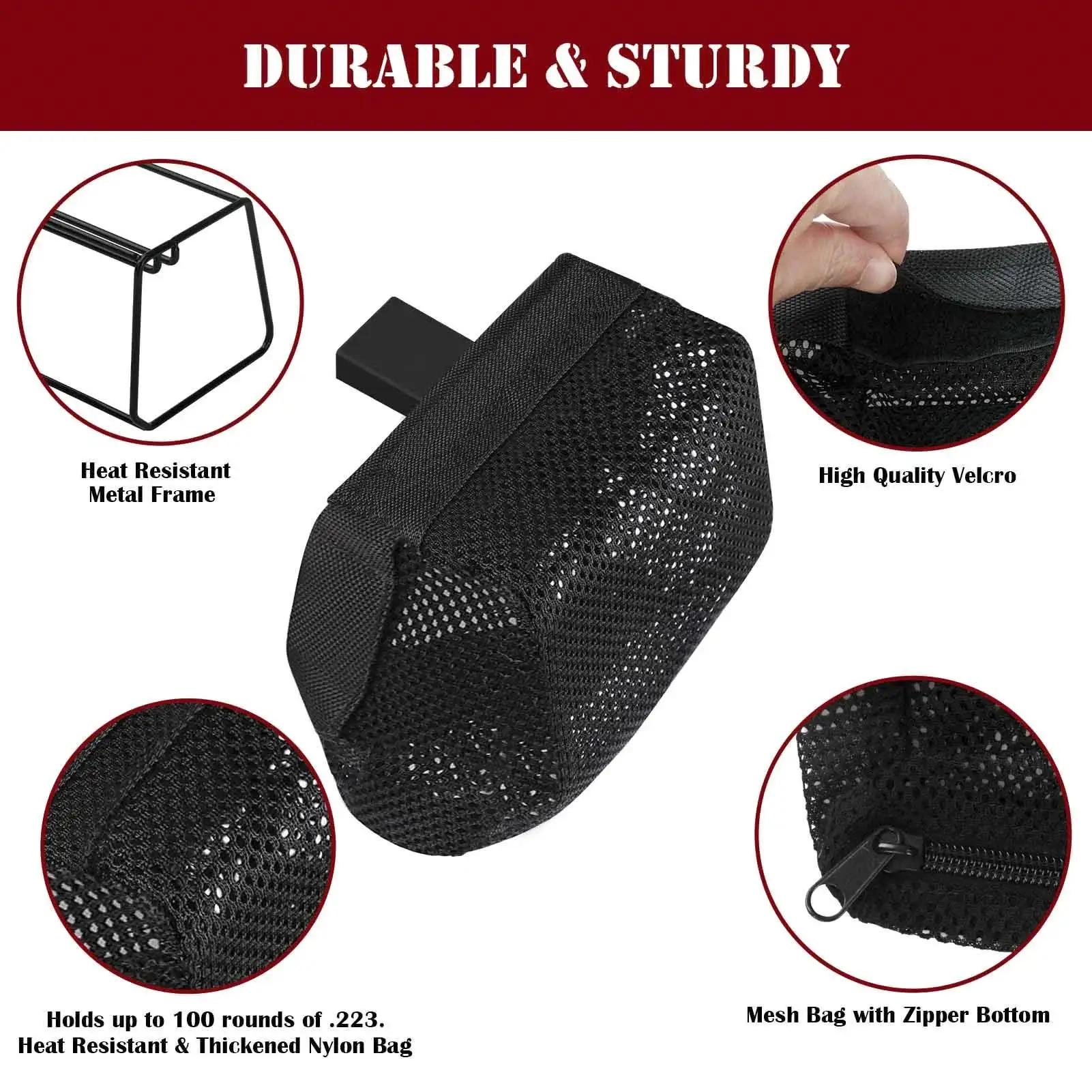 Heat Resistant Brass Catcher for Thickened Nylon Cartridge Casing Shell Catcher Net with Quick Release Zipper,  Picatinny Rail Mounts - Holds 100+ Casings