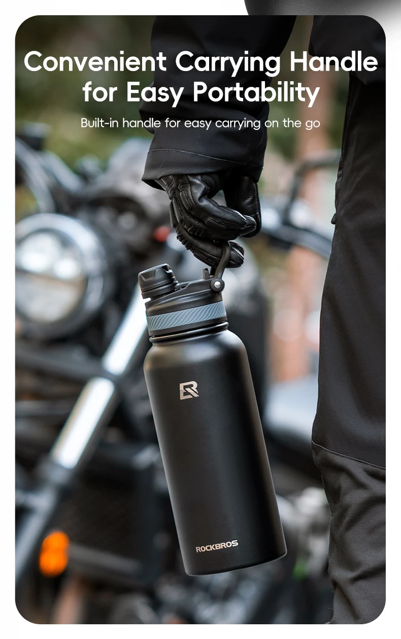 ROCKBROS Thermos Water Bottle 500ml 1000ml Thermal Cup Non Slip 304 Stainless Steel Cold And Hot Thermo Cup Cycling Hiking Equipment