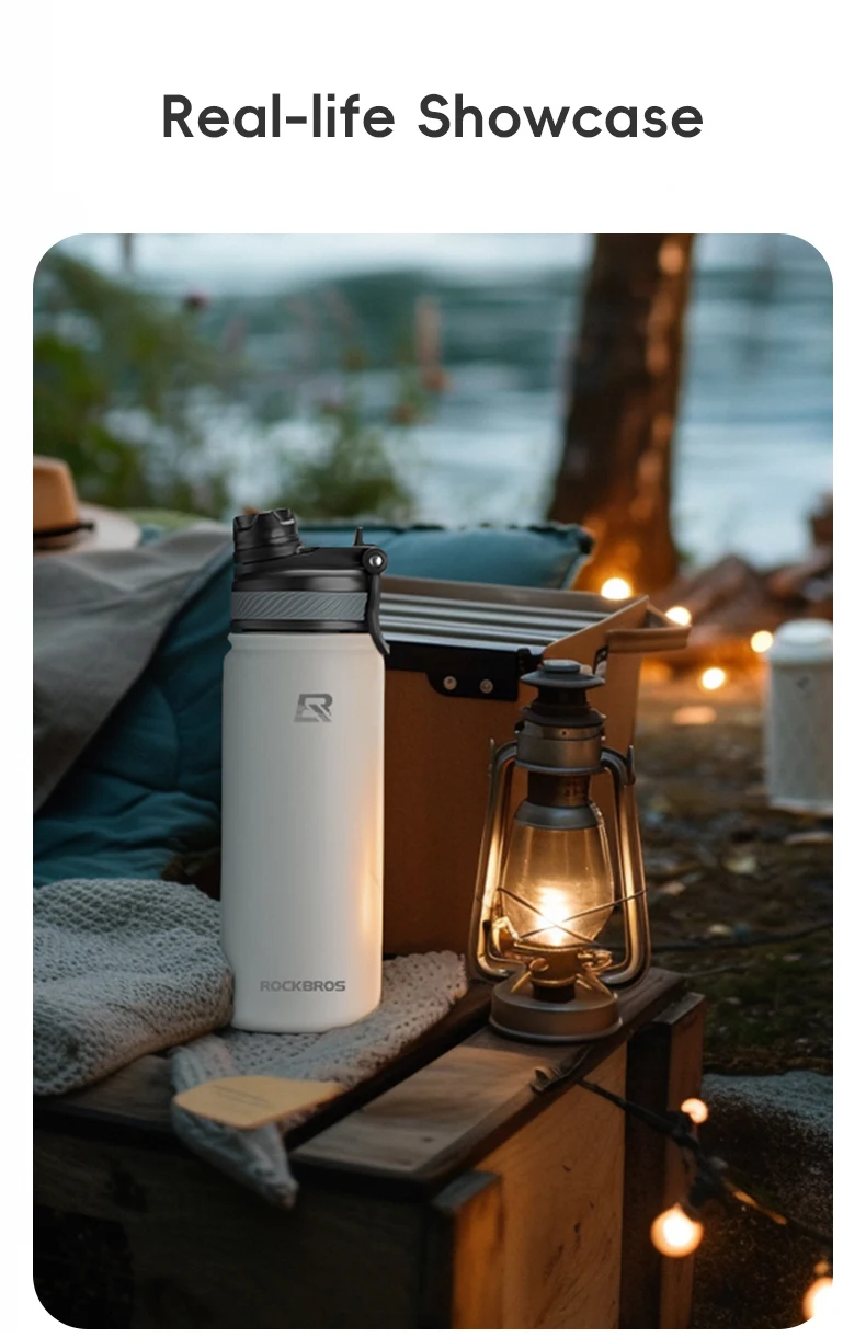 ROCKBROS Thermos Water Bottle 500ml 1000ml Thermal Cup Non Slip 304 Stainless Steel Cold And Hot Thermo Cup Cycling Hiking Equipment