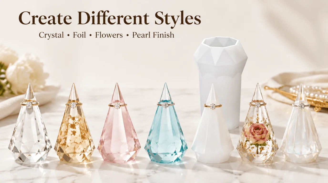 Diamond Cone Ring Base Resin Silicone Moulds, Multi Faceted Pyramid Silicone Moulds for Epoxy Resin Casting, Suitable for Ring Bases, Wedding Decorations, Engagement Gifts, Decorative Home Accessories and DIY Resin Crafts