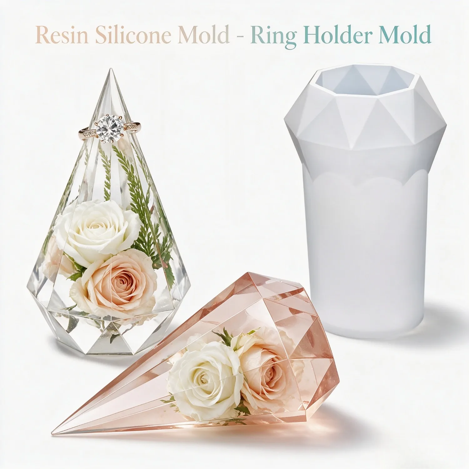 Diamond Cone Ring Base Resin Silicone Moulds, Multi Faceted Pyramid Silicone Moulds for Epoxy Resin Casting, Suitable for Ring Bases, Wedding Decorations, Engagement Gifts, Decorative Home Accessories and DIY Resin Crafts