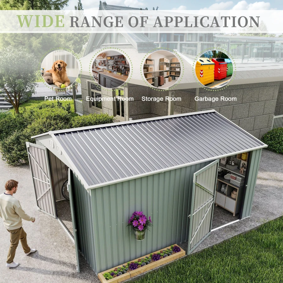 10x12 FT Outdoor Metal Storage Shed, Large Storage Sheds with Sturdy Frame Structure, Metal Garden Tool Shed with Lockable Door