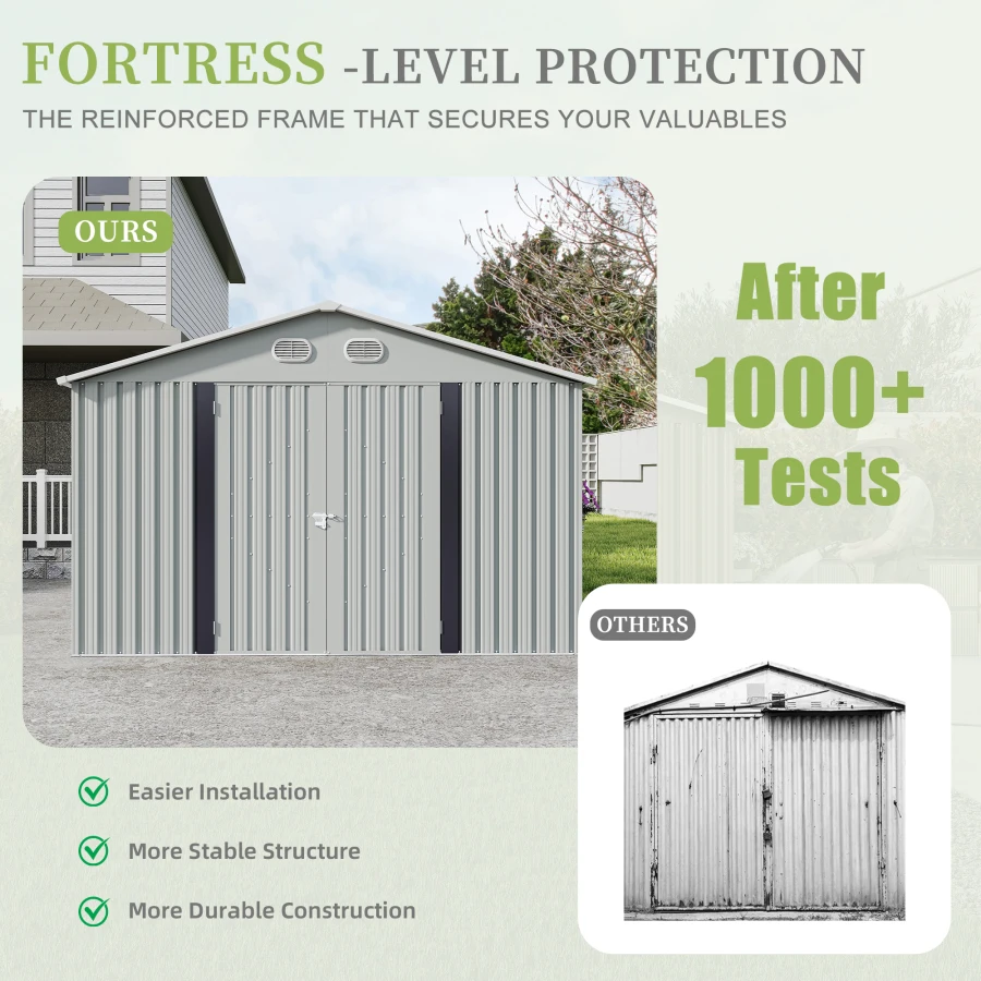 10x12 FT Outdoor Metal Storage Shed, Large Storage Sheds with Sturdy Frame Structure, Metal Garden Tool Shed with Lockable Door
