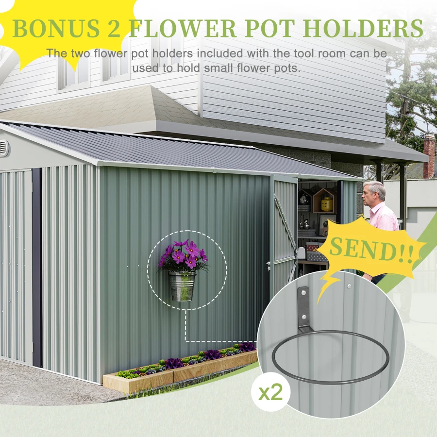 10x12 FT Outdoor Metal Storage Shed, Large Storage Sheds with Sturdy Frame Structure, Metal Garden Tool Shed with Lockable Door