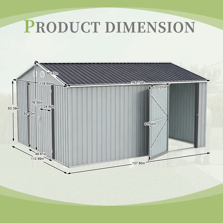 10x12 FT Outdoor Metal Storage Shed, Large Storage Sheds with Sturdy Frame Structure, Metal Garden Tool Shed with Lockable Door