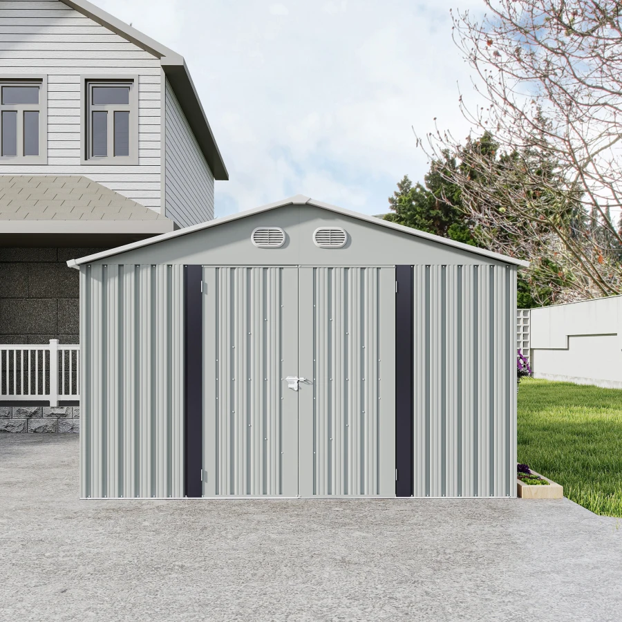 10x12 FT Outdoor Metal Storage Shed, Large Storage Sheds with Sturdy Frame Structure, Metal Garden Tool Shed with Lockable Door
