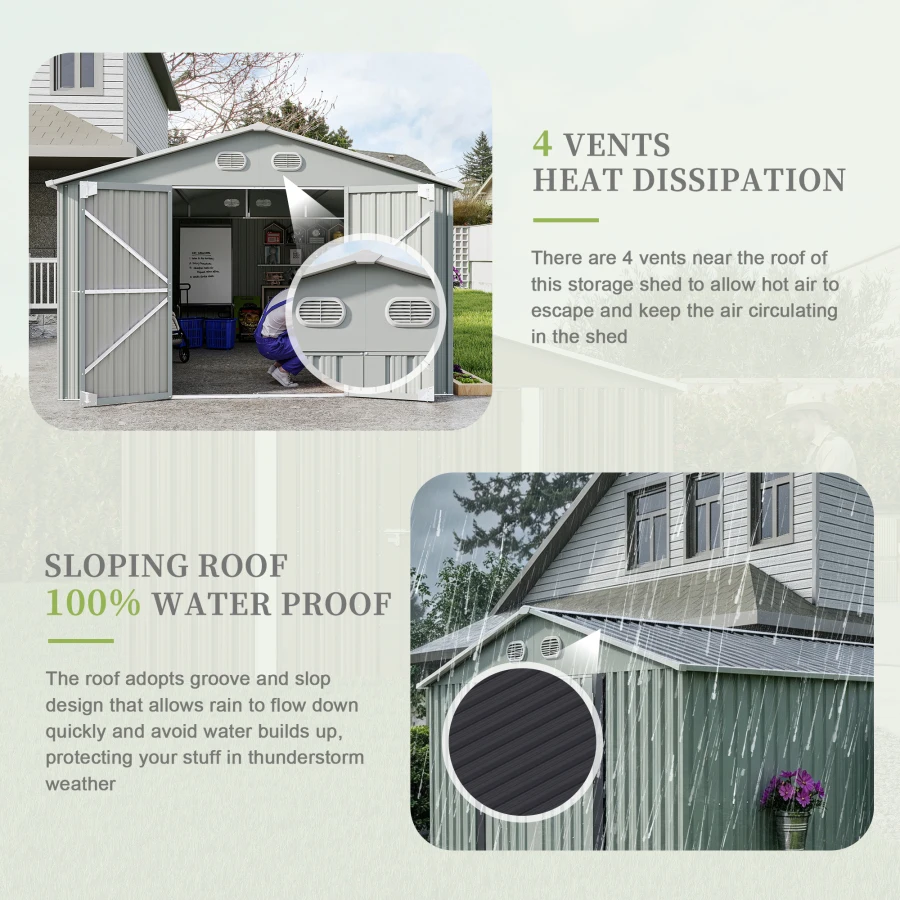 10x12 FT Outdoor Metal Storage Shed, Large Storage Sheds with Sturdy Frame Structure, Metal Garden Tool Shed with Lockable Door