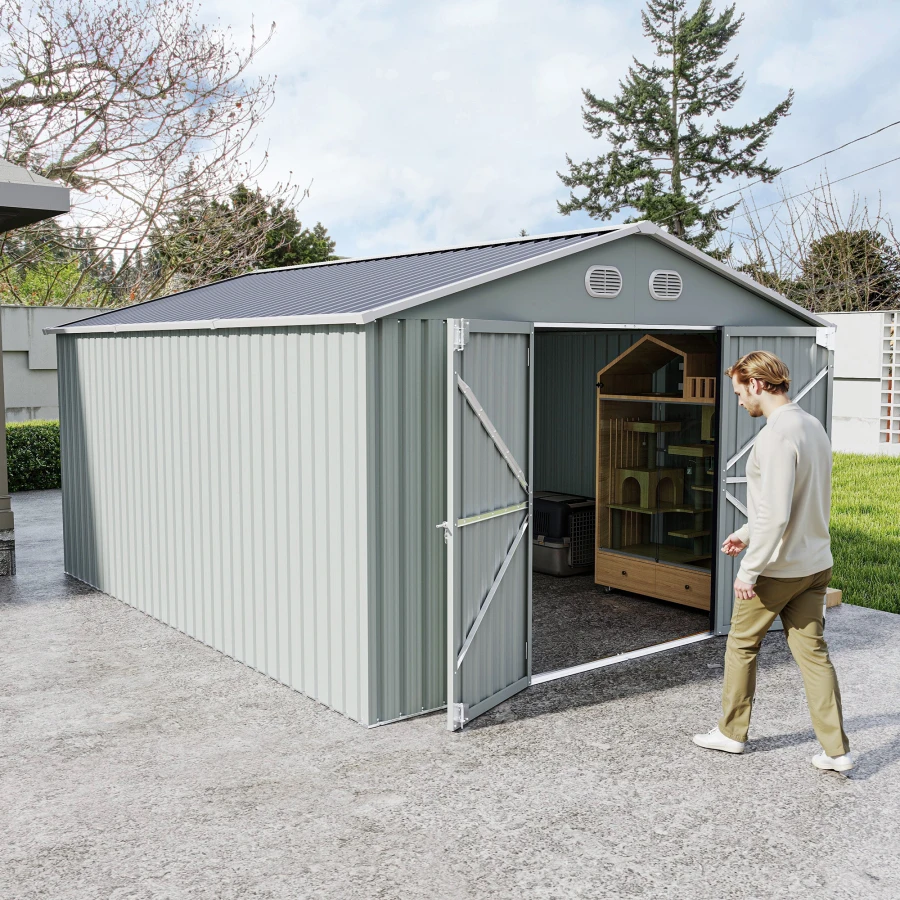 10x12 FT Outdoor Metal Storage Shed, Large Storage Sheds with Sturdy Frame Structure, Metal Garden Tool Shed with Lockable Door