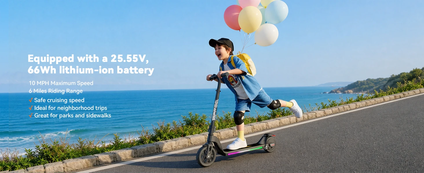 C10 Kids Electric Scooter with LED Display, 250W Motor 10 MPH Max Speed 6 Miles Range, 3 Adjustable Heights, 6.5" Solid Tires Foldable Electric Scooter for Boys Girls Ages 6-12