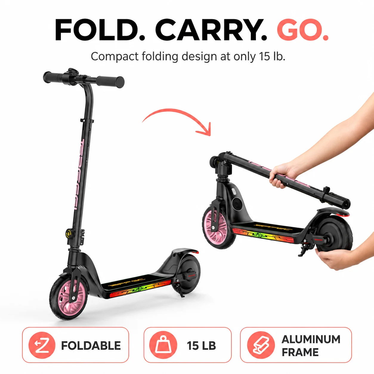 C10 Kids Electric Scooter with LED Display, 250W Motor 10 MPH Max Speed 6 Miles Range, 3 Adjustable Heights, 6.5" Solid Tires Foldable Electric Scooter for Boys Girls Ages 6-12