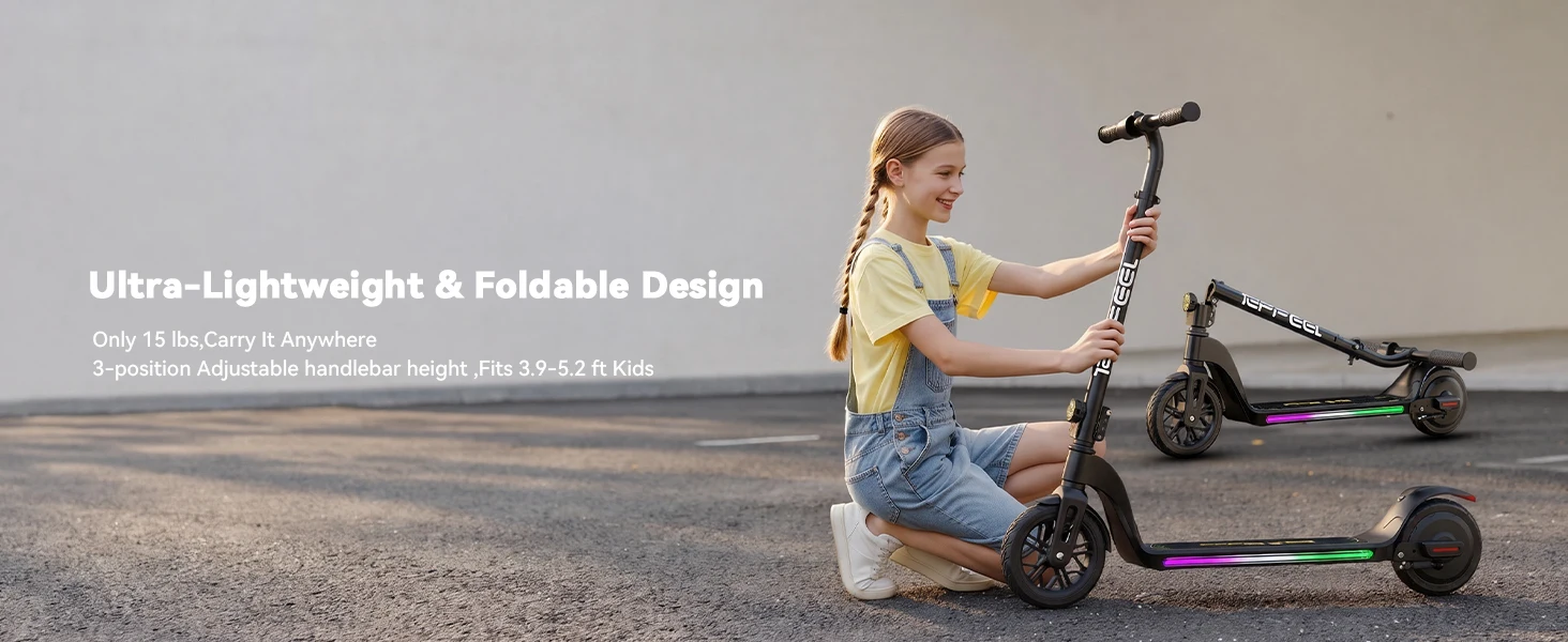 C10 Kids Electric Scooter with LED Display, 250W Motor 10 MPH Max Speed 6 Miles Range, 3 Adjustable Heights, 6.5" Solid Tires Foldable Electric Scooter for Boys Girls Ages 6-12
