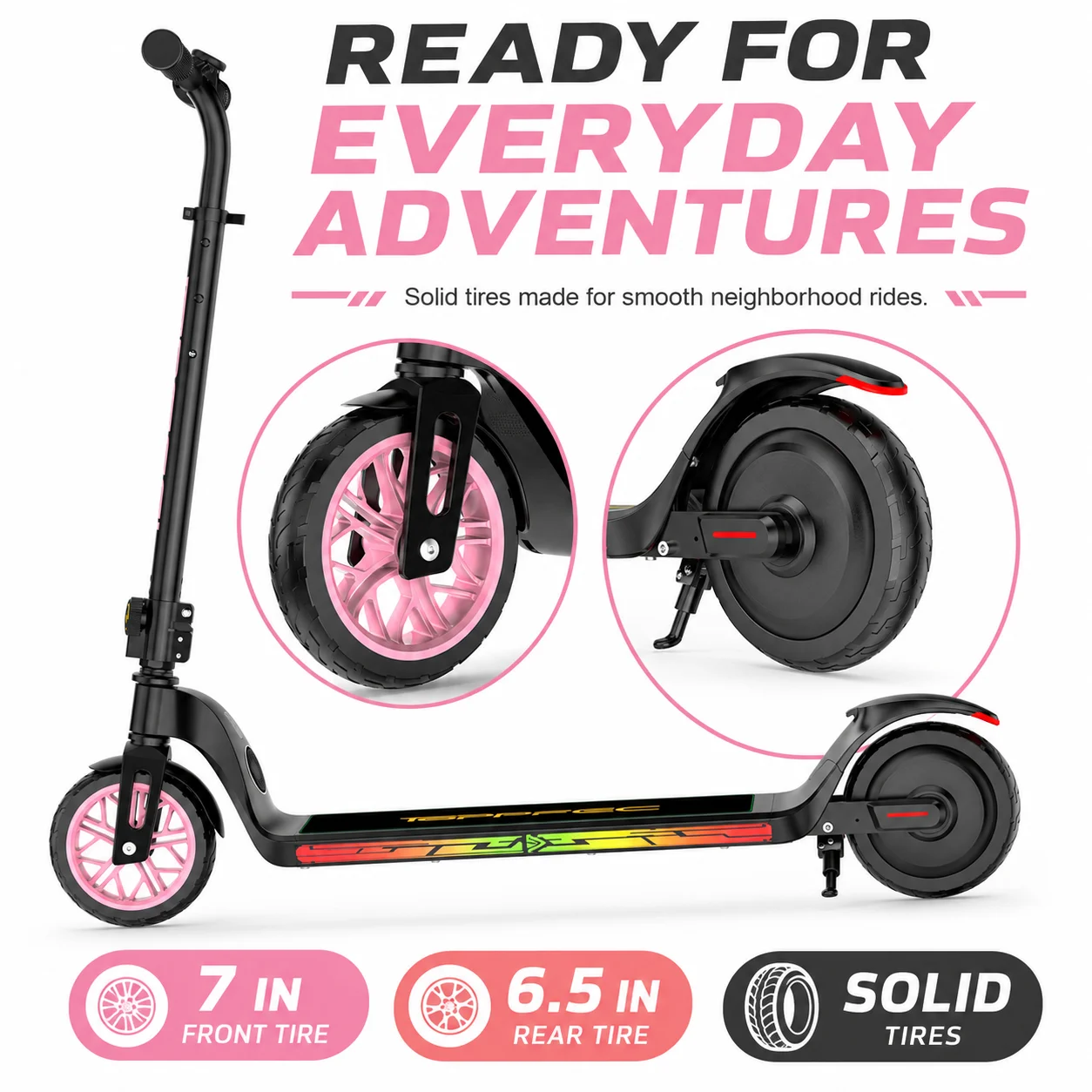 C10 Kids Electric Scooter with LED Display, 250W Motor 10 MPH Max Speed 6 Miles Range, 3 Adjustable Heights, 6.5" Solid Tires Foldable Electric Scooter for Boys Girls Ages 6-12
