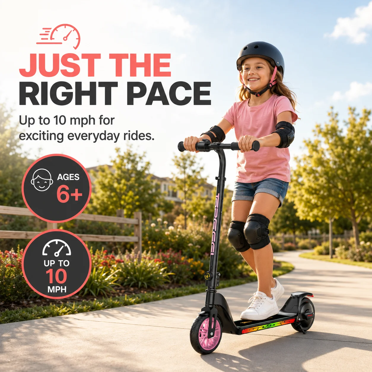 C10 Kids Electric Scooter with LED Display, 250W Motor 10 MPH Max Speed 6 Miles Range, 3 Adjustable Heights, 6.5" Solid Tires Foldable Electric Scooter for Boys Girls Ages 6-12