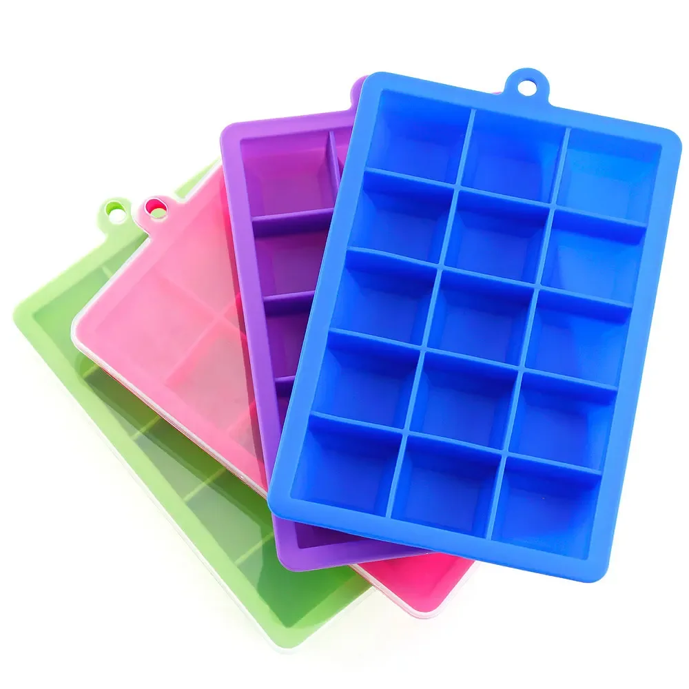 Silicone World Silicone Ice Cube Mold 15/24 Grids Square With Lids Trays Icecream Cold Drinks Whiskey Cocktails Tools Ice Mold