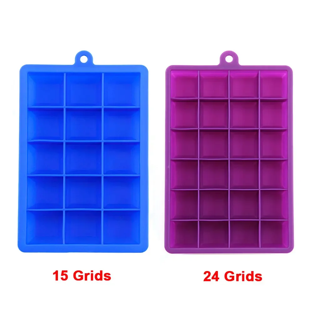 Silicone World Silicone Ice Cube Mold 15/24 Grids Square With Lids Trays Icecream Cold Drinks Whiskey Cocktails Tools Ice Mold