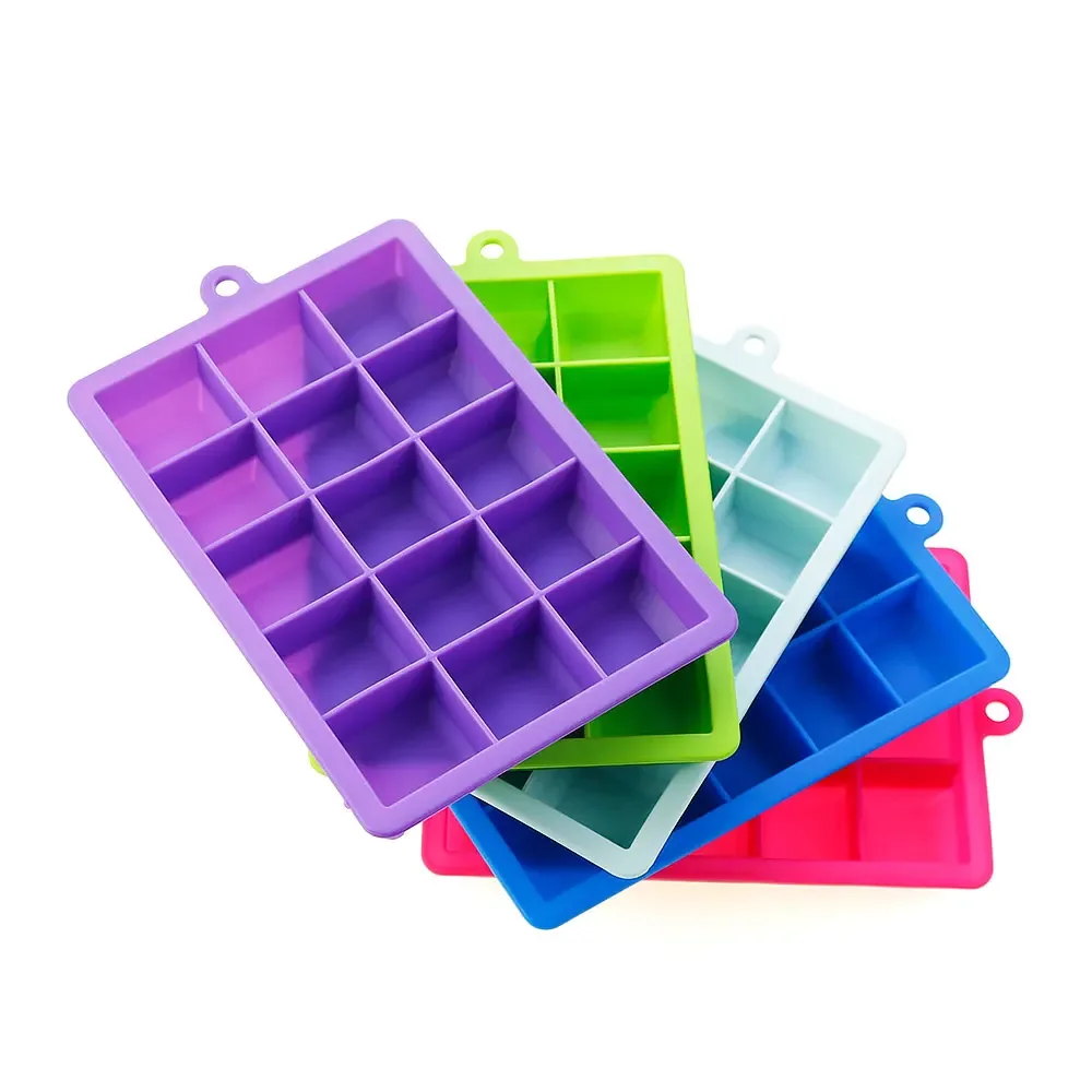 Silicone World Silicone Ice Cube Mold 15/24 Grids Square With Lids Trays Icecream Cold Drinks Whiskey Cocktails Tools Ice Mold
