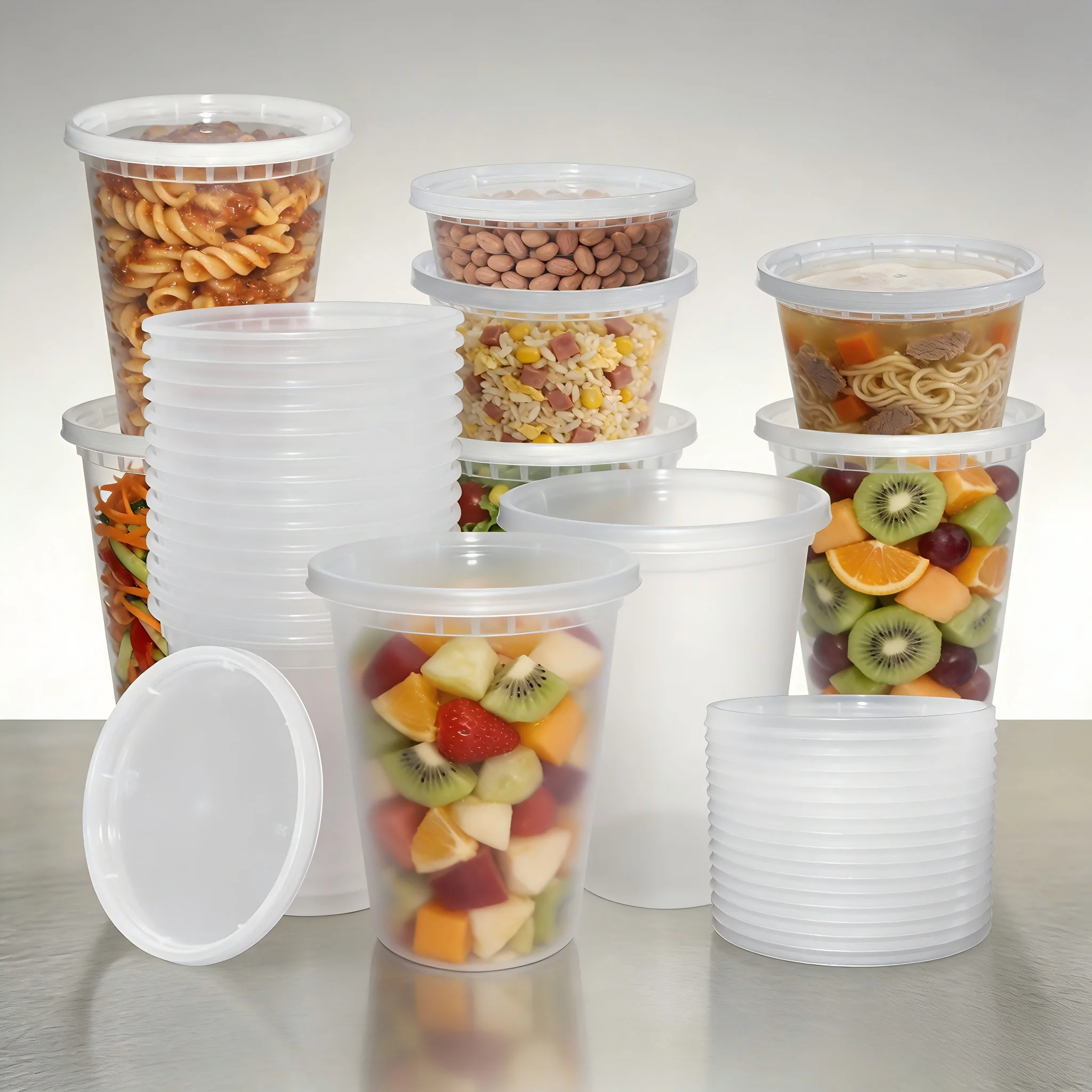 48-Piece Durable Reusable PP Plastic Soup Cup Set with Leak-Proof Lids, Microwave and Fridge Safe, Good Sealing Performance, Available in Multiple Sizes (8/16/24/32 oz), Dishwasher Safe, Suitable for Takeout, Restaurants, Home Offices, and Daily Meal Prep