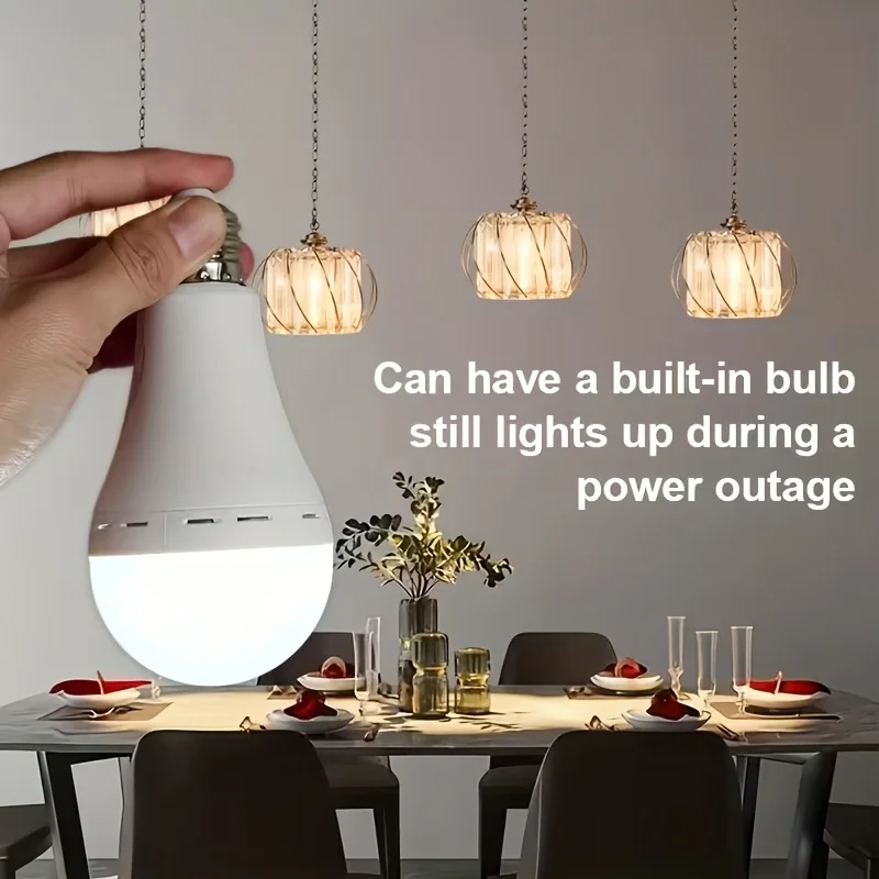 4/8/10/12pcs Rechargeable LED Emergency Bulbs, IP54waterproof, 2000mAh Large Battery 60W Equivalent Brightness, E27 Base (E26 Compatible), Wireless Portable with Hook, 6000K Cool White Light, for Home/ Office/ Camping/ Outage/ Outdoor Use