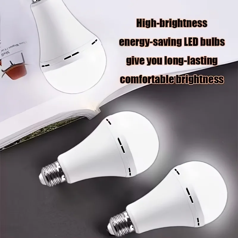 4/8/10/12pcs Rechargeable LED Emergency Bulbs, IP54waterproof, 2000mAh Large Battery 60W Equivalent Brightness, E27 Base (E26 Compatible), Wireless Portable with Hook, 6000K Cool White Light, for Home/ Office/ Camping/ Outage/ Outdoor Use
