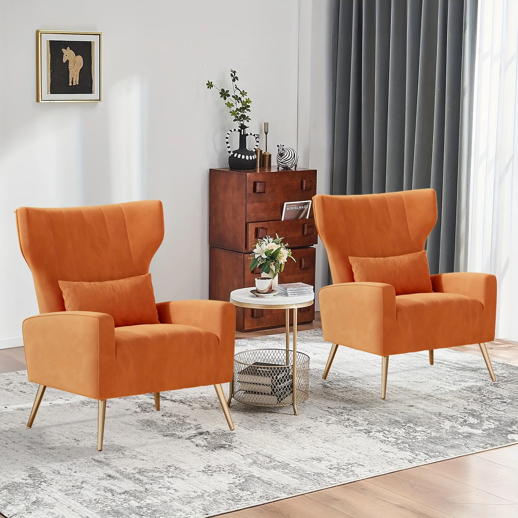 Velvet Fabric Upholstered Reading Comfy Mid Century Modern Armchair with Metal Legs And Spring Support, Accent Chair for Living Room