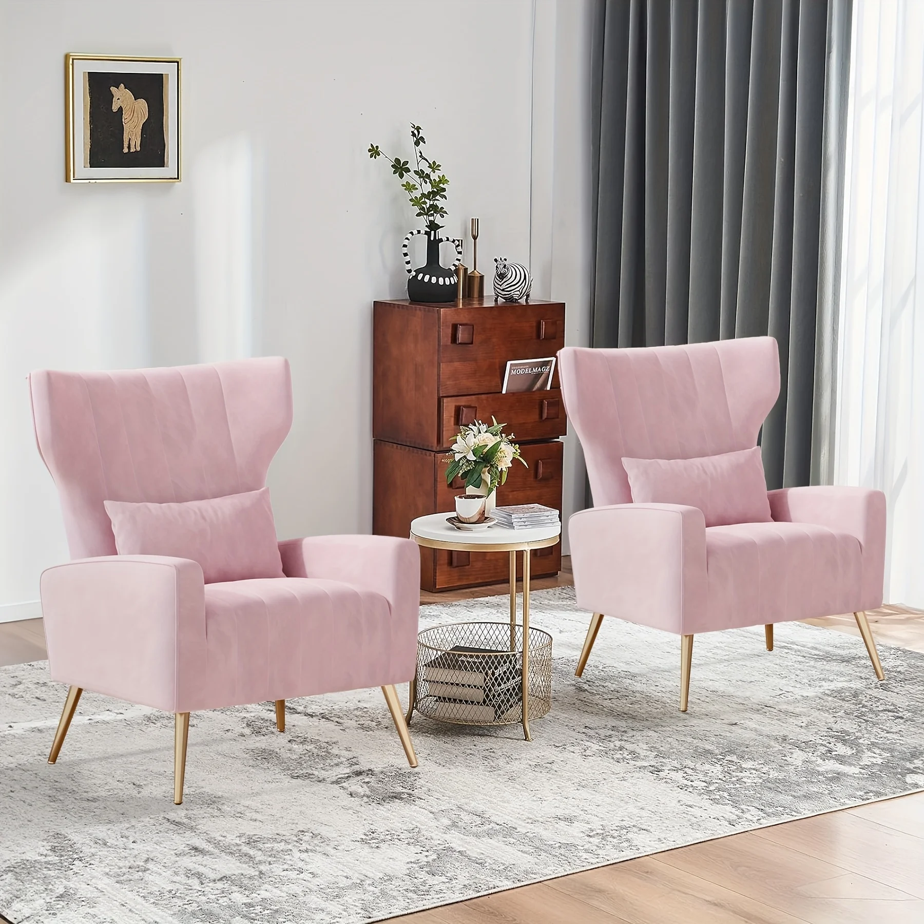Velvet Fabric Upholstered Reading Comfy Mid Century Modern Armchair with Metal Legs And Spring Support, Accent Chair for Living Room