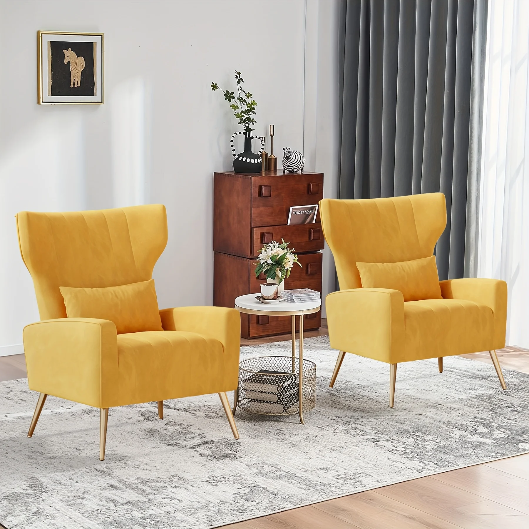 Velvet Fabric Upholstered Reading Comfy Mid Century Modern Armchair with Metal Legs And Spring Support, Accent Chair for Living Room