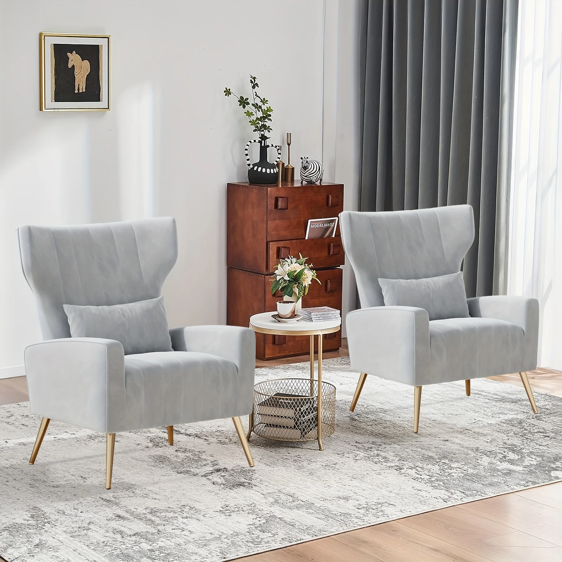 Velvet Fabric Upholstered Reading Comfy Mid Century Modern Armchair with Metal Legs And Spring Support, Accent Chair for Living Room