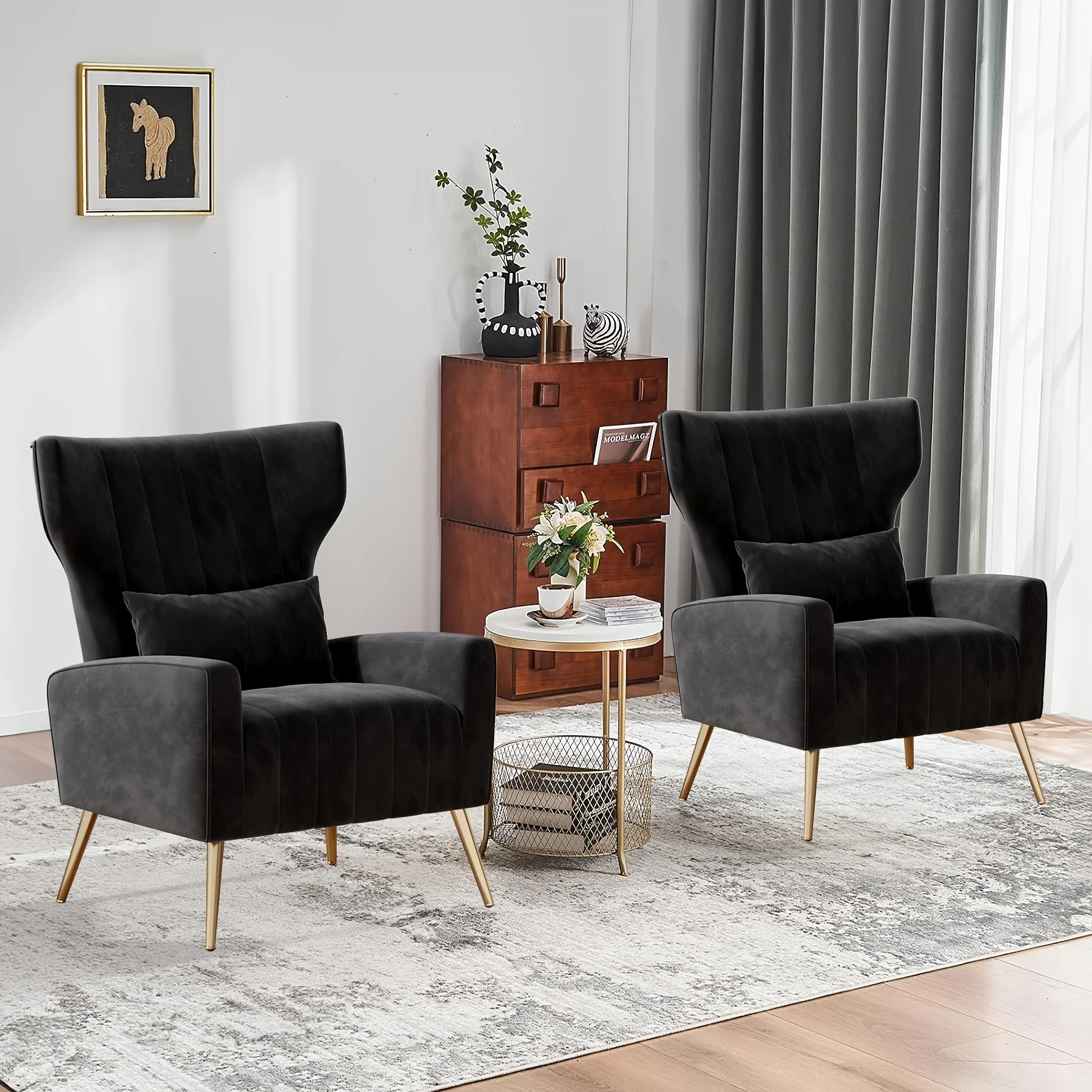 Velvet Fabric Upholstered Reading Comfy Mid Century Modern Armchair with Metal Legs And Spring Support, Accent Chair for Living Room