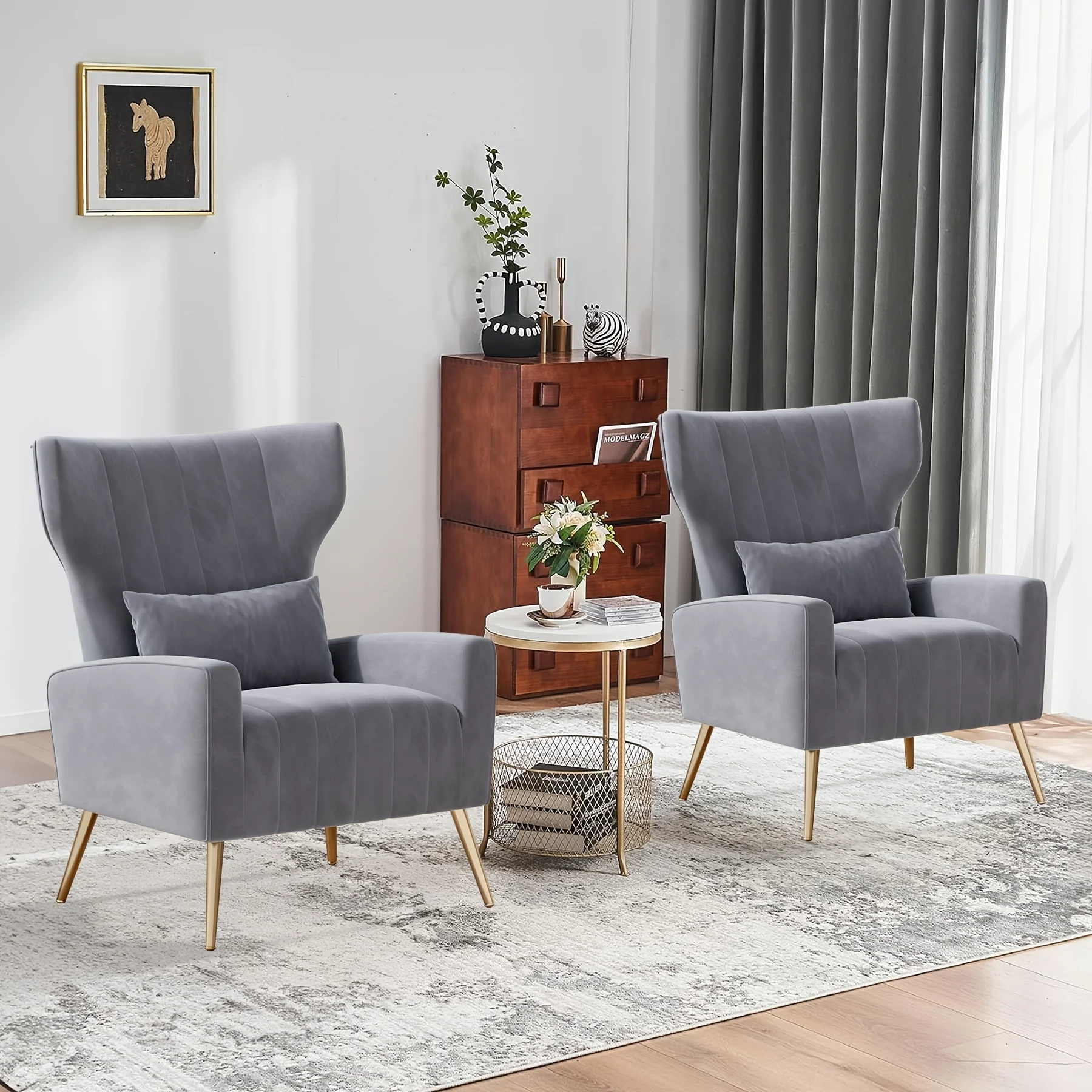 Velvet Fabric Upholstered Reading Comfy Mid Century Modern Armchair with Metal Legs And Spring Support, Accent Chair for Living Room