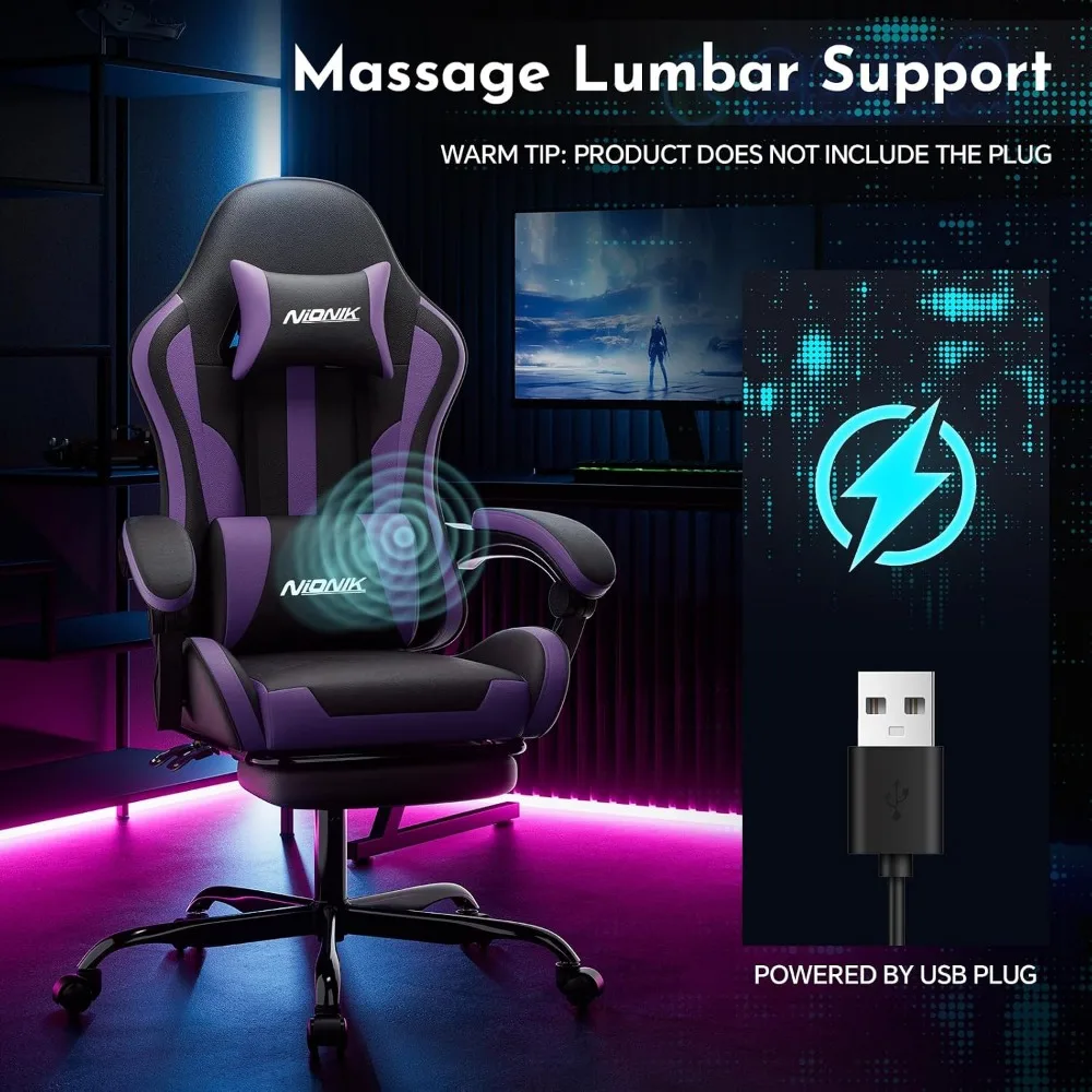 Ergonomic Computer Gaming Chair with Footrest, Lumbar Support, 360° Swivel, Adjustable Height