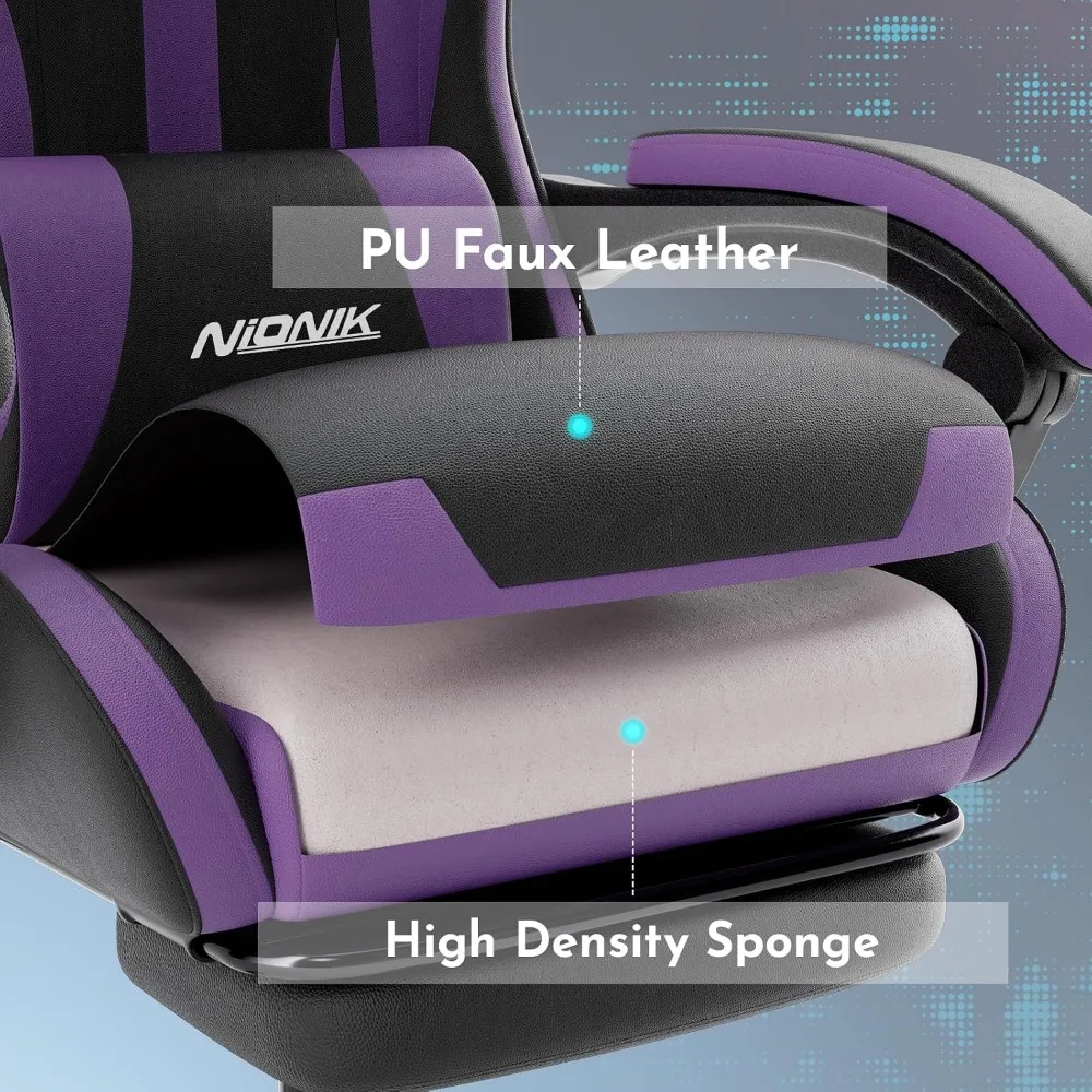 Ergonomic Computer Gaming Chair with Footrest, Lumbar Support, 360° Swivel, Adjustable Height